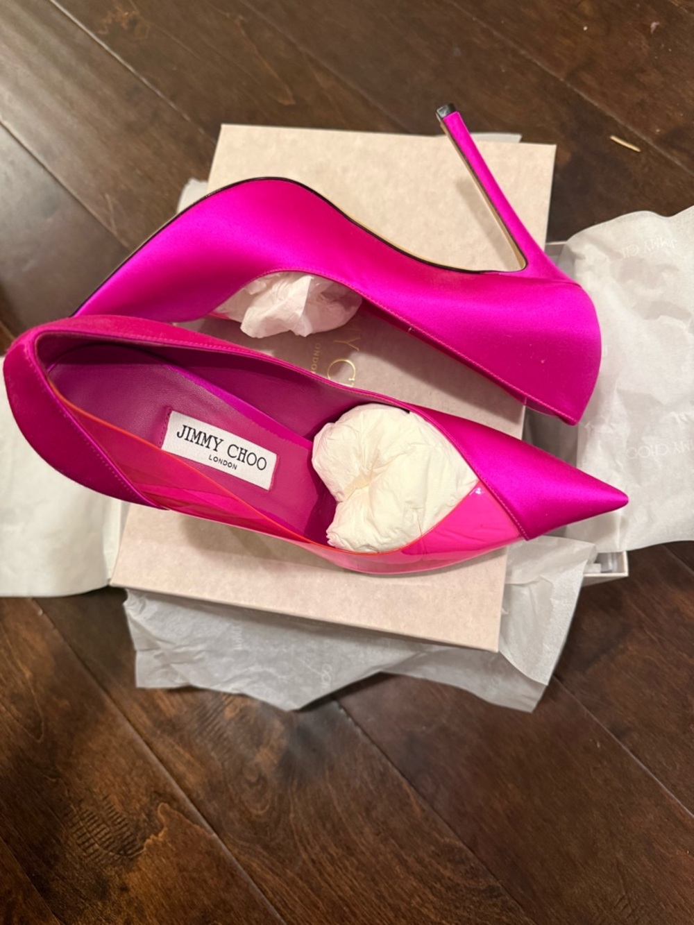 Jimmy Choo Fuchsia Satin Pointed-Toe Stiletto Pumps - Picture 3 of 6